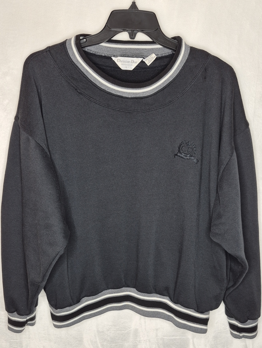 Vintage Christian Dior Monsieur Striped Crewneck Sweatshirt XL Black